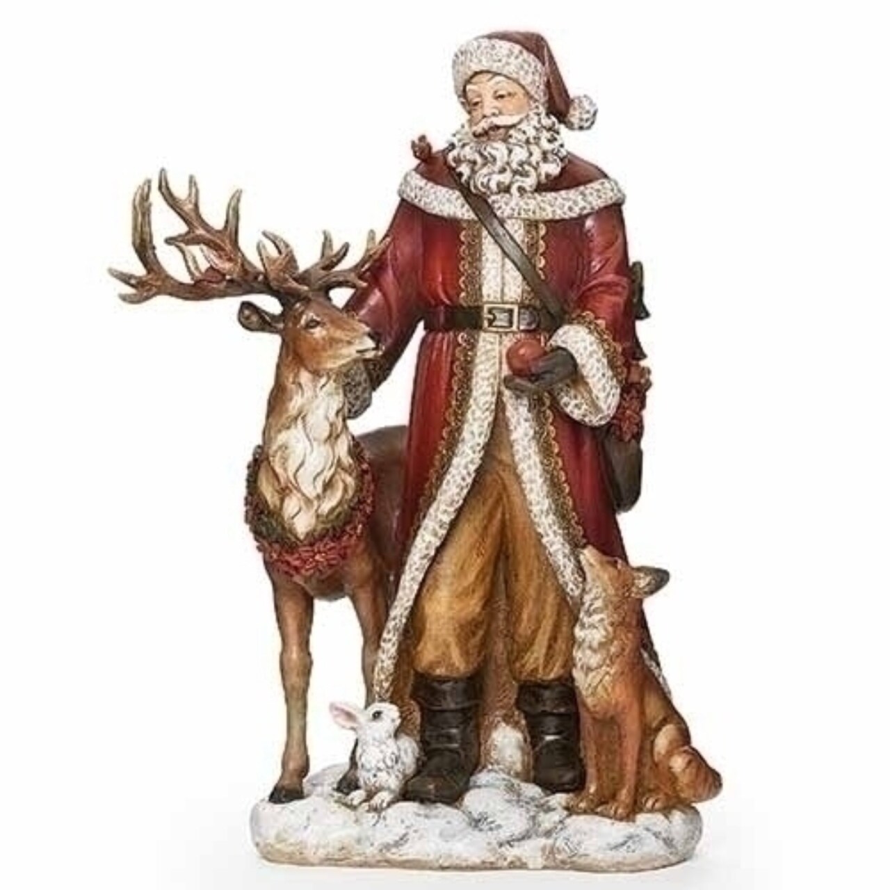 Roman 18.25" Red and Brown Santa with Deer Christmas Tabletop Figurine